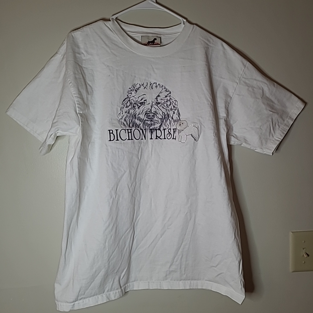 Vintage Dog T Shirt Size Large Bichon Frise Embroidered Tee Excellent!